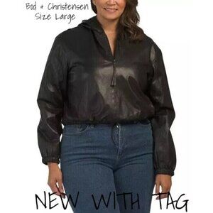 Bod & Christensen Women's Black Leather Hooded Jacket Size Large - New with Tags